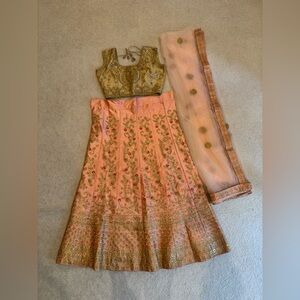 Peach & Gold Embroidered Lehenga Set w/ Dupatta